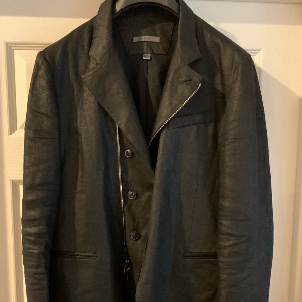 John Varvatos resin coated linen zip up jacket